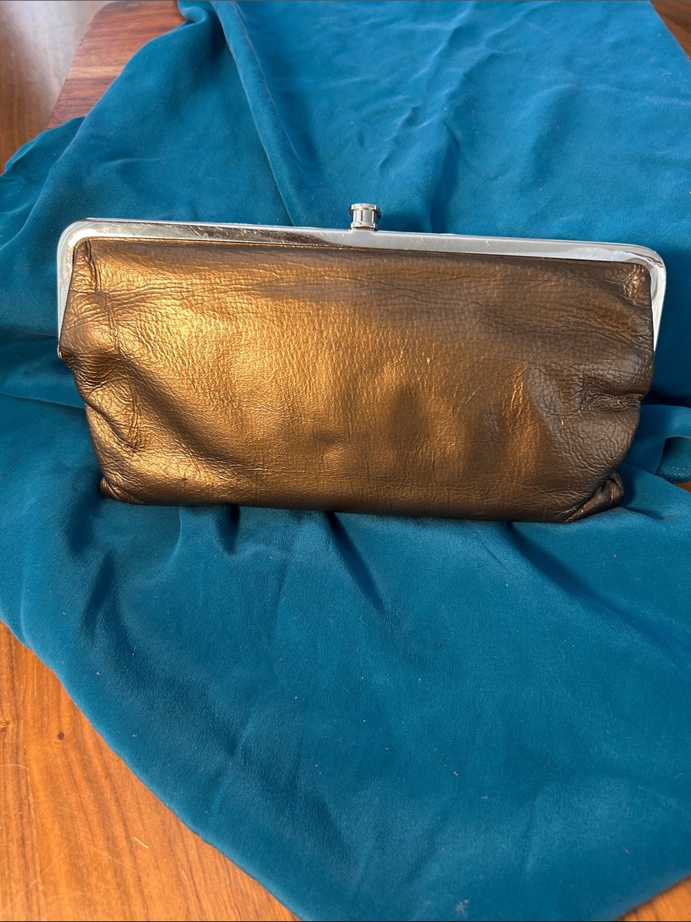HOBO Metallic Bronze Leather Frame Clutch